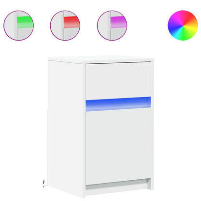 White Bedside Cabinet with LED Lights - Engineered Wood Finish