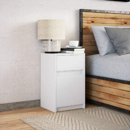 White Bedside Cabinet with LED Lights - Engineered Wood Finish