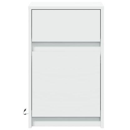 White Bedside Cabinet with LED Lights - Engineered Wood Finish