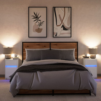 White Engineered Wood LED Bedside Cabinets - Set of 2
