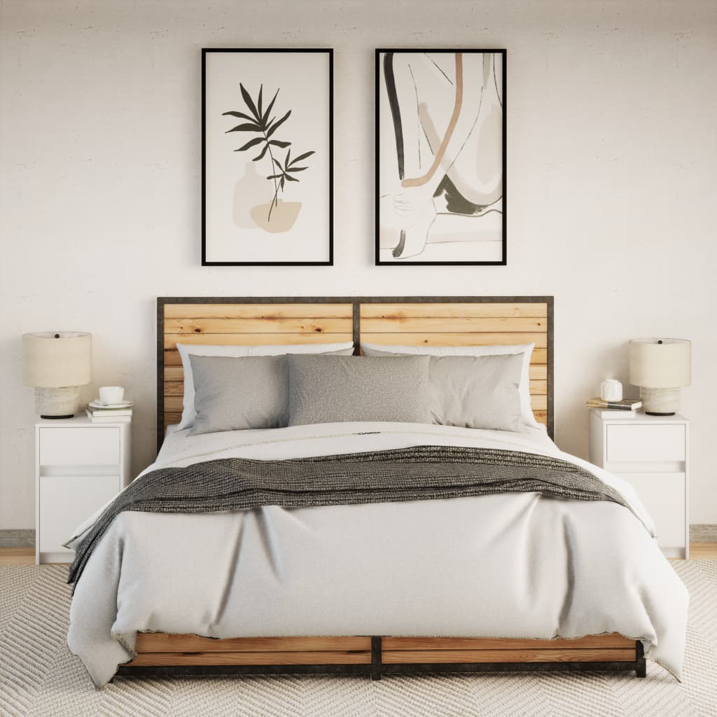 White Engineered Wood LED Bedside Cabinets - Set of 2