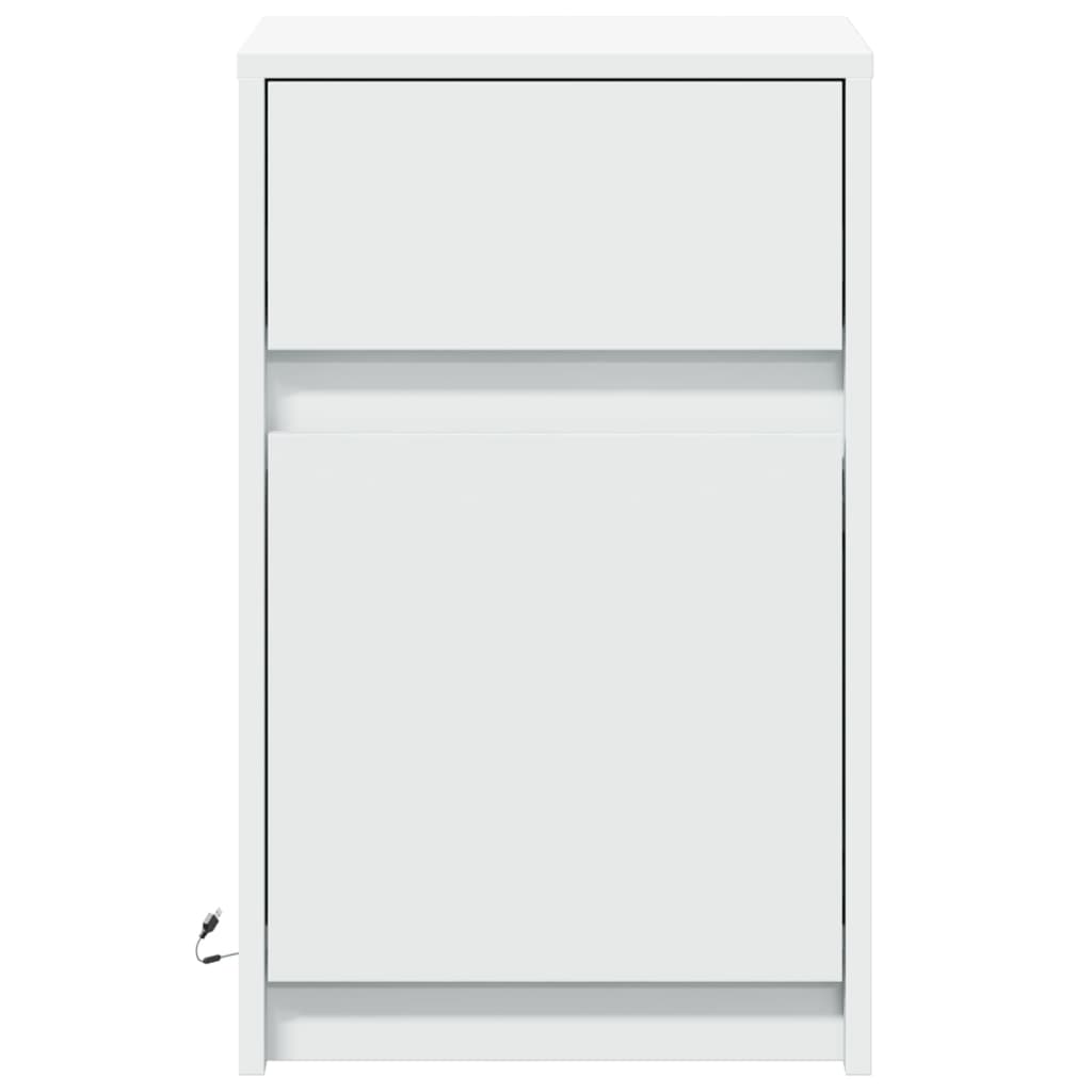 White Engineered Wood LED Bedside Cabinets - Set of 2