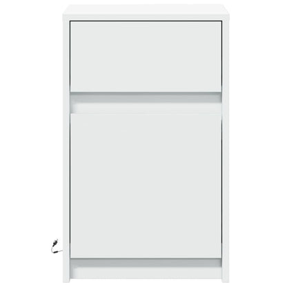 White Engineered Wood LED Bedside Cabinets - Set of 2