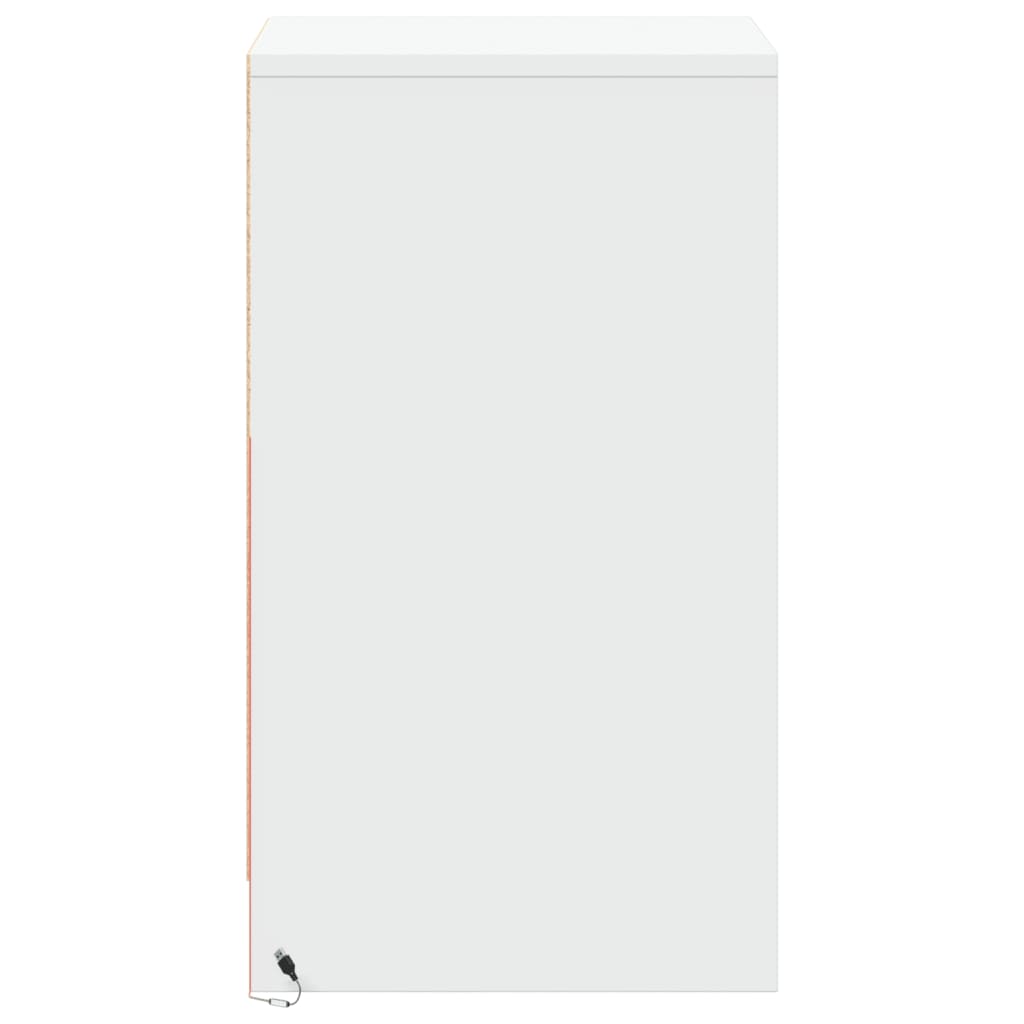 White Engineered Wood LED Bedside Cabinets - Set of 2