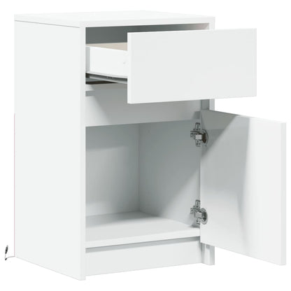 White Engineered Wood LED Bedside Cabinets - Set of 2