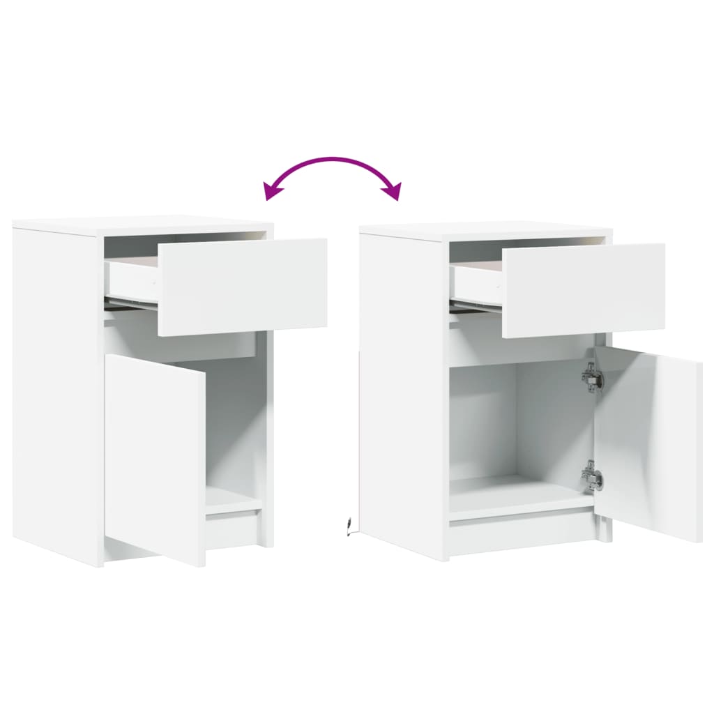 White Engineered Wood LED Bedside Cabinets - Set of 2