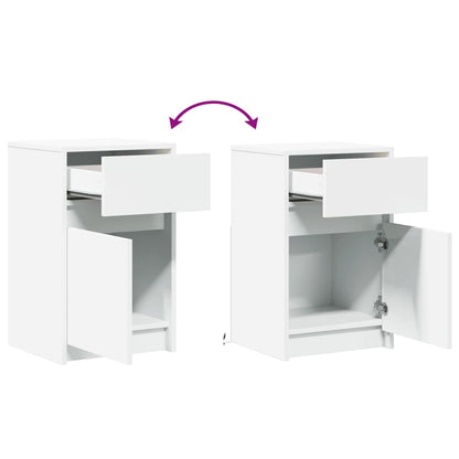 White Engineered Wood LED Bedside Cabinets - Set of 2