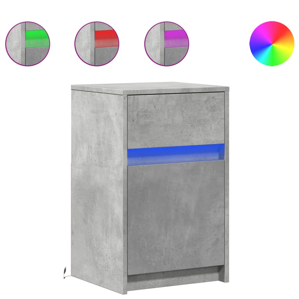 Concrete Grey LED Bedside Cabinets - Set of 2, Engineered Wood