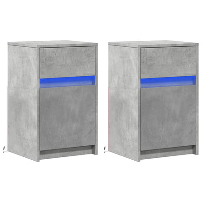 Concrete Grey LED Bedside Cabinets - Set of 2, Engineered Wood