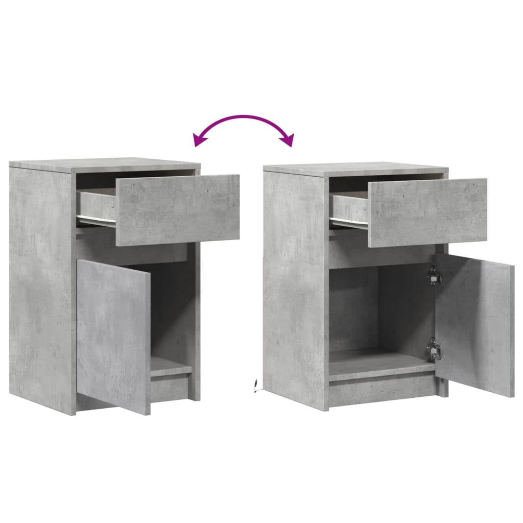 Concrete Grey LED Bedside Cabinets - Set of 2, Engineered Wood