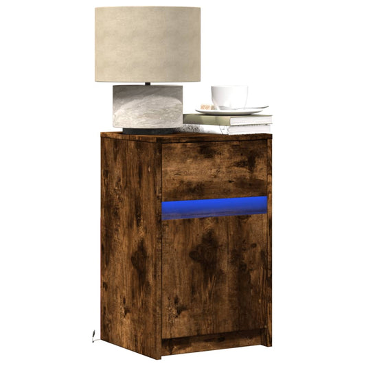 LED Bedside Cabinet, Smoked Oak Finish, Engineered Wood