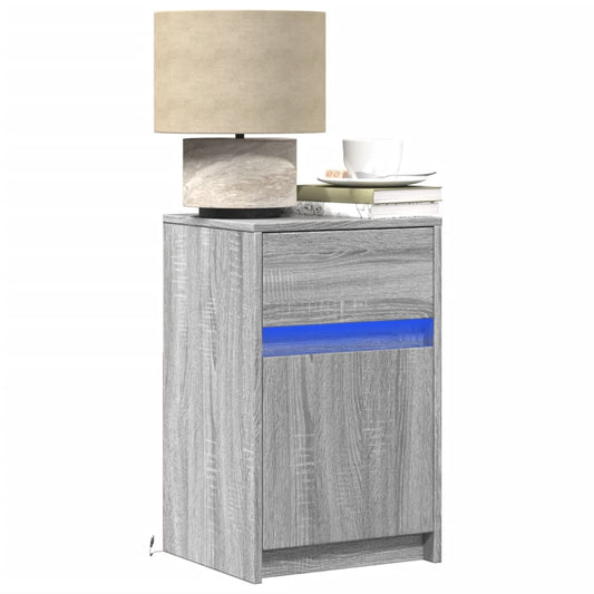 Set of 2 Grey Sonoma Engineered Wood Bedside Cabinets with LED Lights