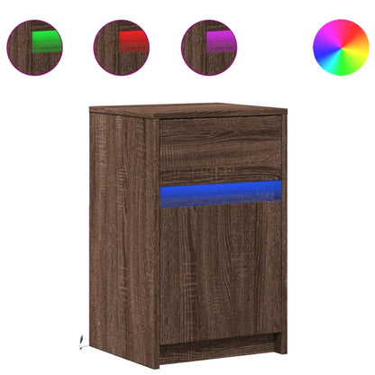 LED Bedside Cabinets, 2 pcs Brown Oak, Engineered Wood