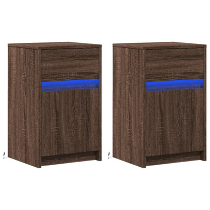 LED Bedside Cabinets, 2 pcs Brown Oak, Engineered Wood