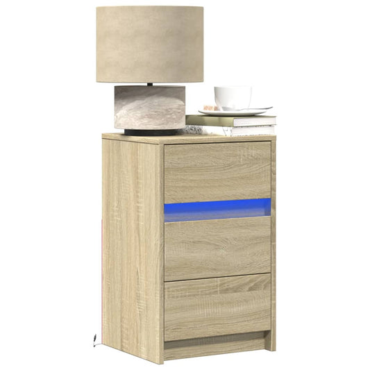 Sonoma Oak Bedside Cabinet with LED Lights - Engineered Wood