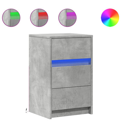Concrete Grey LED Bedside Cabinet - Stylish Engineered Wood Design