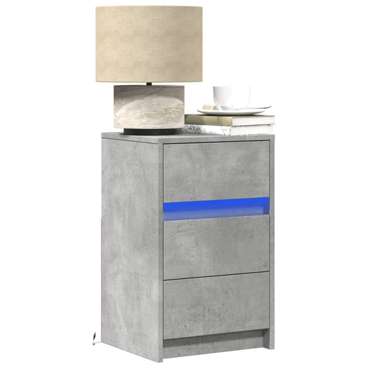 Concrete Grey LED Bedside Cabinet - Stylish Engineered Wood Design