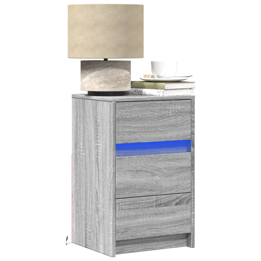 Grey Sonoma LED Bedside Cabinet - Engineered Wood Nightstand
