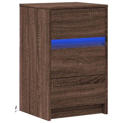 Brown Oak Bedside Cabinet with LED Lights - Engineered Wood