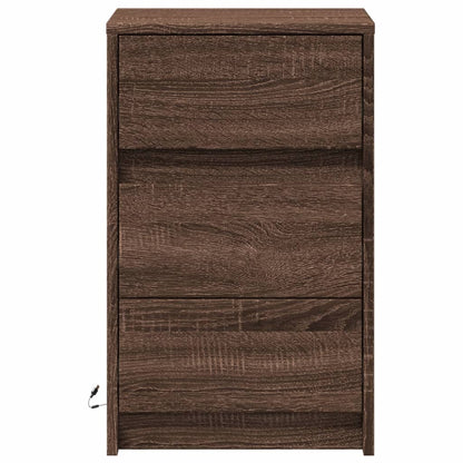 Brown Oak Bedside Cabinet with LED Lights - Engineered Wood