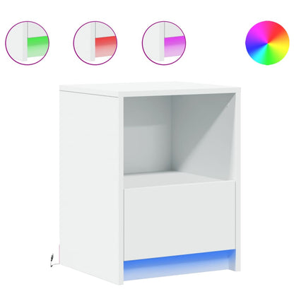 White Engineered Wood Bedside Cabinet with LED Lights