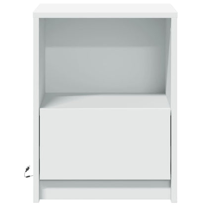 White Engineered Wood Bedside Cabinet with LED Lights