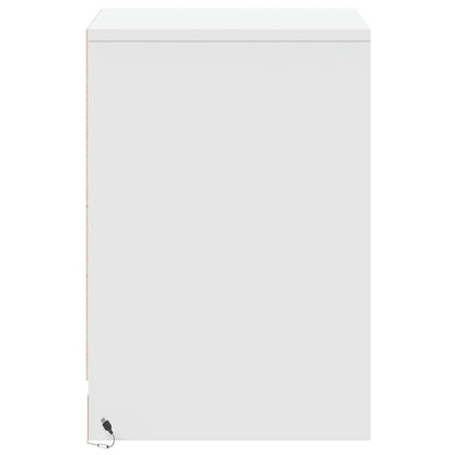White Engineered Wood Bedside Cabinet with LED Lights