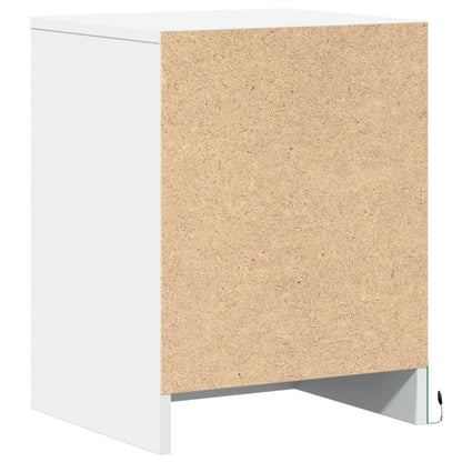White Engineered Wood Bedside Cabinet with LED Lights