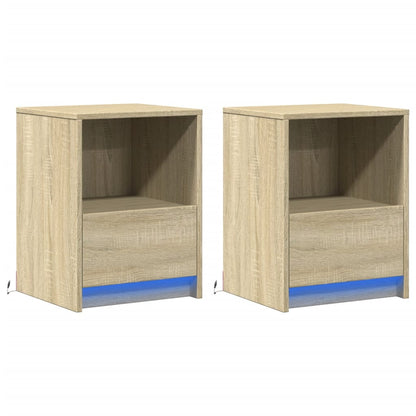 Bedside Cabinets with LED Lights 2 pcs Sonoma Oak Engineered Wood