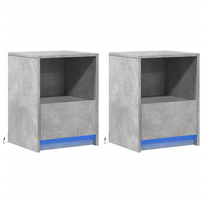 Concrete Grey LED Bedside Cabinets 2 pcs - Engineered Wood