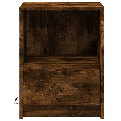Bedside Cabinets with LED Lights 2 pcs Smoked Oak Engineered Wood