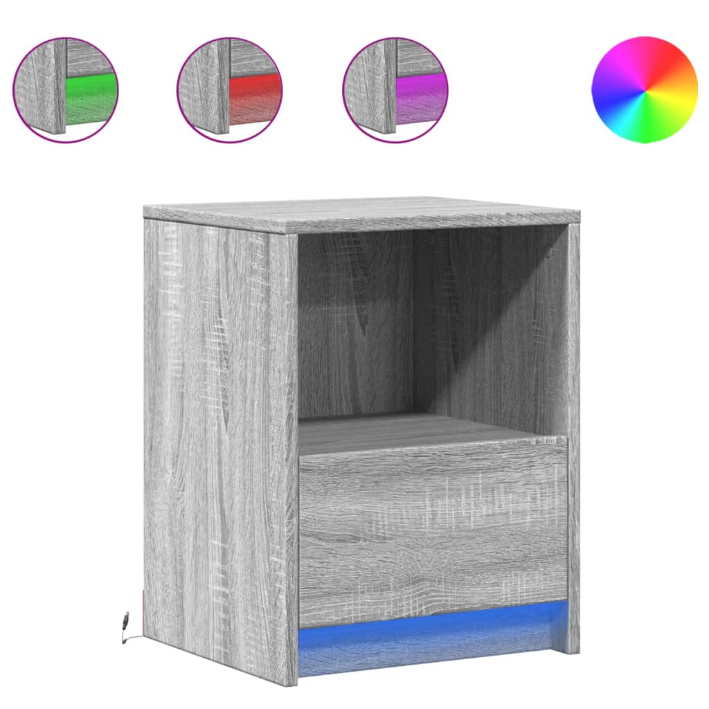 Grey Sonoma LED Bedside Cabinets - Set of 2, Engineered Wood