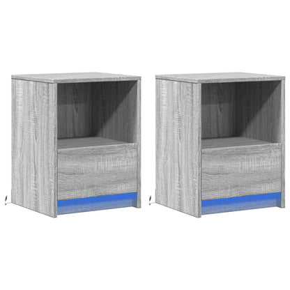 Grey Sonoma LED Bedside Cabinets - Set of 2, Engineered Wood
