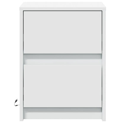 White Engineered Wood Bedside Cabinet with LED Lights