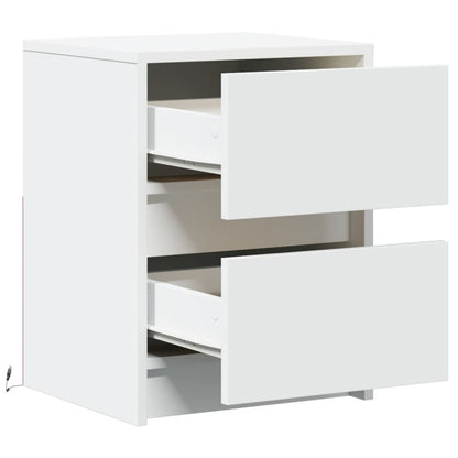 White Engineered Wood Bedside Cabinet with LED Lights