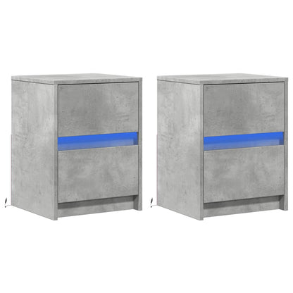 Bedside Cabinets with LED Lights 2 pcs Concrete Grey Engineered Wood