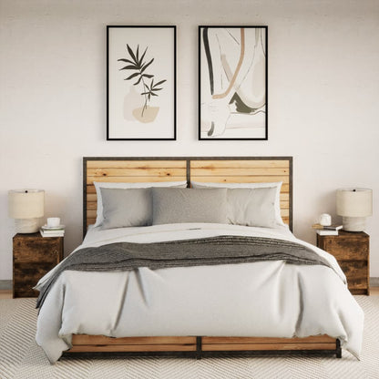 Smoked Oak Bedside Cabinets with LED Lights - Set of 2