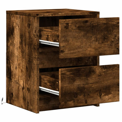 Smoked Oak Bedside Cabinets with LED Lights - Set of 2