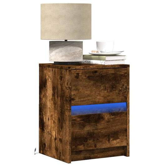 Smoked Oak Bedside Cabinets with LED Lights - Set of 2