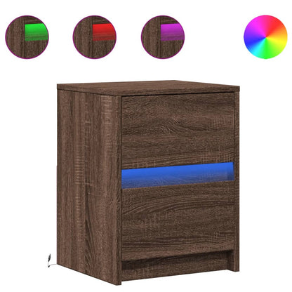 Brown Oak LED Bedside Cabinet - Engineered Wood Elegance