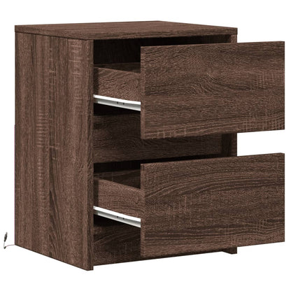 Brown Oak LED Bedside Cabinet - Engineered Wood Elegance