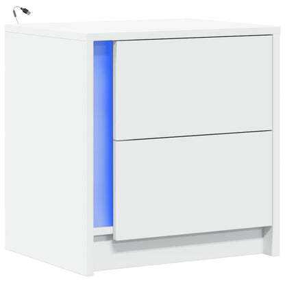 White Engineered Wood Bedside Cabinet with LED Lights
