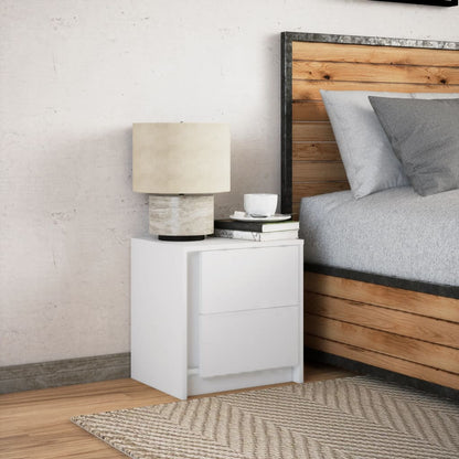 White Engineered Wood Bedside Cabinet with LED Lights
