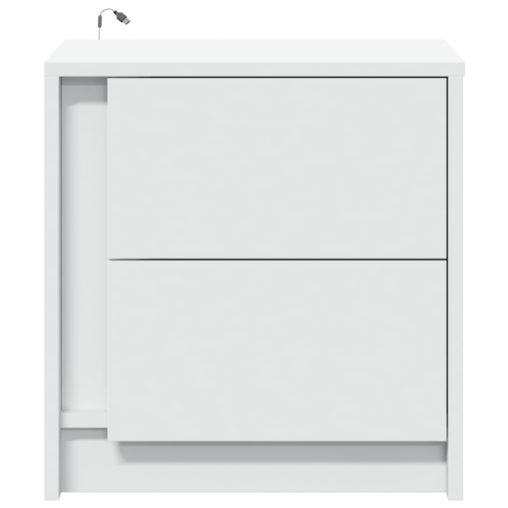 White Engineered Wood Bedside Cabinet with LED Lights