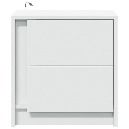 White Engineered Wood Bedside Cabinet with LED Lights