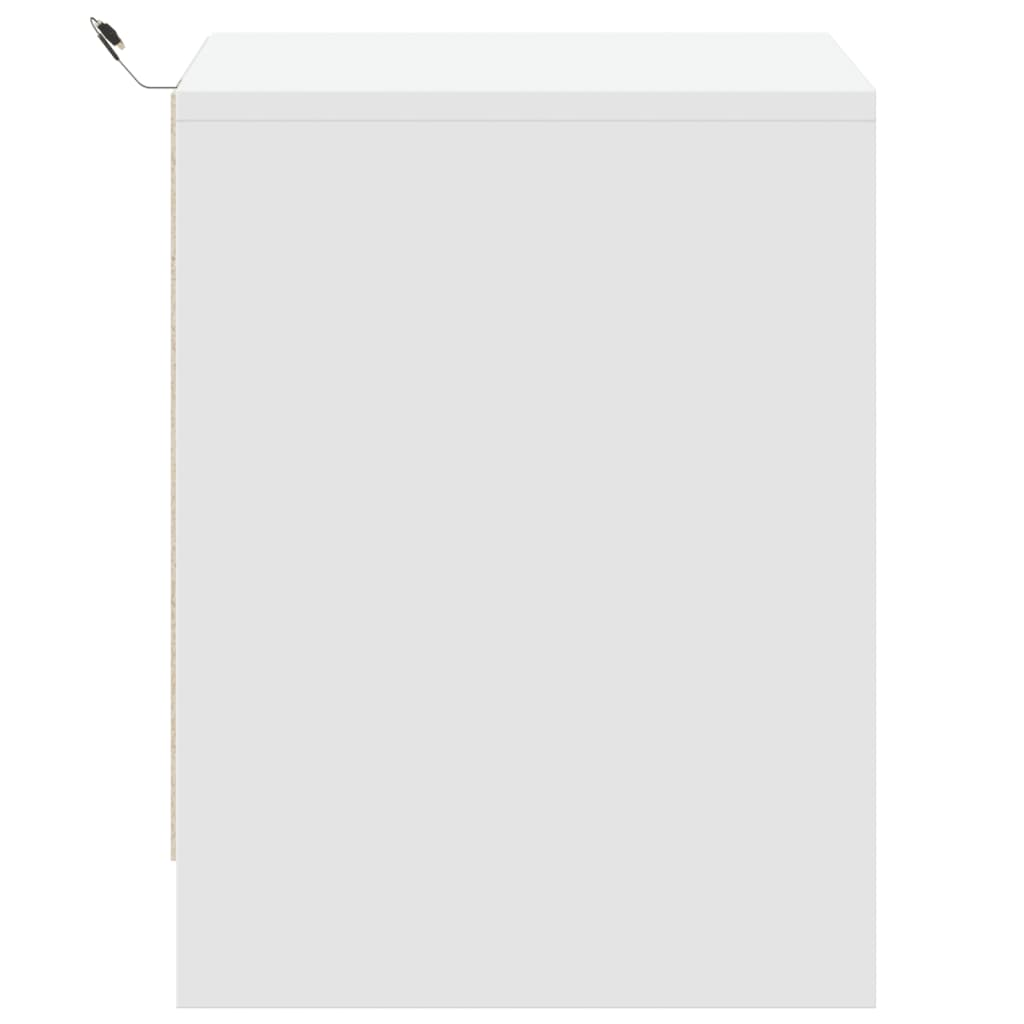 White Engineered Wood Bedside Cabinet with LED Lights
