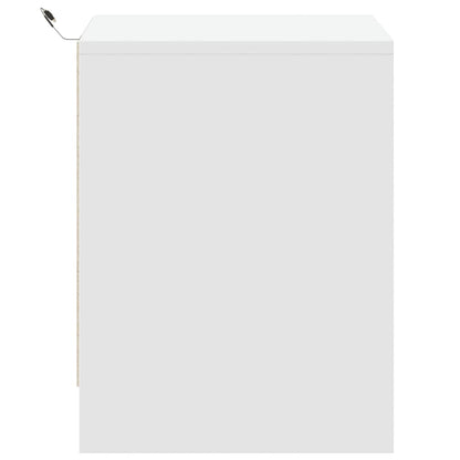 White Engineered Wood Bedside Cabinet with LED Lights