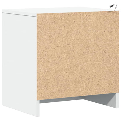 White Engineered Wood Bedside Cabinet with LED Lights