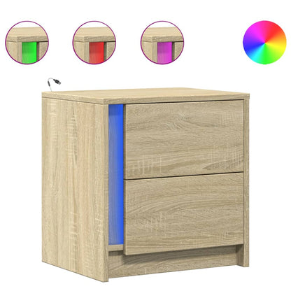 Sonoma Oak LED Bedside Cabinets - 2 pcs, Engineered Wood