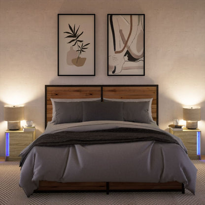 Sonoma Oak LED Bedside Cabinets - 2 pcs, Engineered Wood